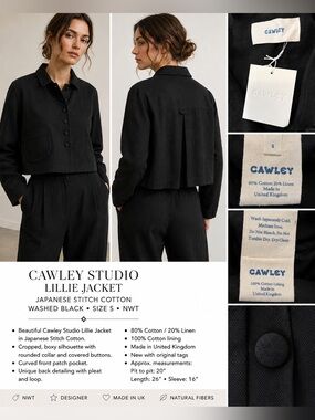 Cawley Studio Lillie Jacket Japanese Stitch Cotton Washed Black NWT S